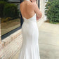 White Halter Mermaid Long Wedding Dress with Slit Open Back Elegant