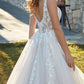 V-Neck Sweep Train Tulle Wedding Dress With Lace Sleeveless Floor Length Elegant