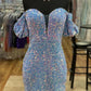 Sweetheart Off Shoulder Short Prom Dress Sparkly Sequins Homecoming Dress Charming Birthday Party Dress