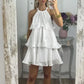 Light Blue Halter Layered Short Party Dress Homecoming Dress Simple Formal Dress