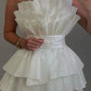 White Strapless A-Line Tiered Sweet Birthday Dress Homecoming Dress Off Shoulder Party Dress