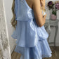 Light Blue Halter Layered Short Party Dress Homecoming Dress Simple Formal Dress