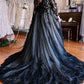 A-Line Evening Gown Black Dress Formal Wedding Court Train Sleeveless V Neck Fall Wedding Reception Tulle with Slit Appliques Sparkly