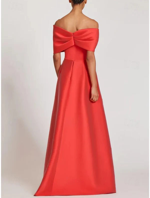 Sheath / Column Evening Gown Elegant Dress Formal Floor Length Sleeveless Off Shoulder Satin Wedding Guest Dress