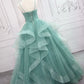 Sparkling Quinceanera Dress V Neck Tulle Long Prom Dress Green Sweet Dress Floor Length