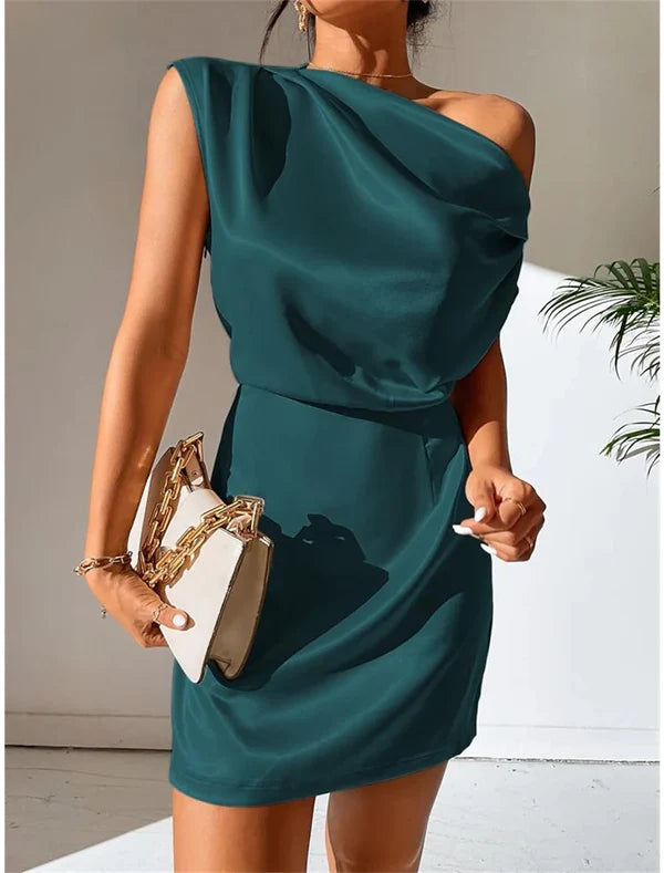 Women's Party Dress Cocktail Dress Wedding Guest Dress Mini Dress Black Pink Red Sleeveless Plain Ruched Spring Fall Winter One Shoulder Formal Wedding Guest Vacation