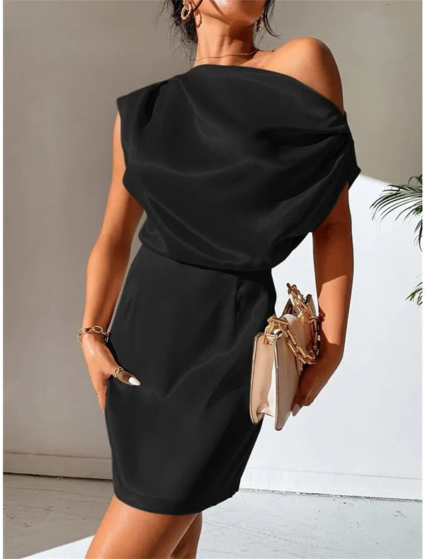 Women's Party Dress Cocktail Dress Wedding Guest Dress Mini Dress Black Pink Red Sleeveless Plain Ruched Spring Fall Winter One Shoulder Formal Wedding Guest Vacation