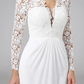 Wedding Dresses V NeckChiffon Floral Lace Long Sleeve Romantic Boho Illusion Sleeve with Lace