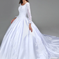 Ball Gown Wedding Dresses Scoop Neck Satin Long Sleeve Simple Vintage See-Through with Beading