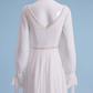 Wedding Dresses V Neck Court Train Chiffon Long Sleeve with Beading Pure Color