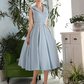 A-Line Elegant Vintage Inspired Cocktail Party Prom Dress V Neck Sleeveless Tea Length