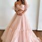 Sweet A-Line Sweetheart Long Tulle Prom Dress With Detachable Sleeves Solid Color
