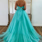 Sweet A-Line Sweetheart Long Tulle Prom Dress With Detachable Sleeves Solid Color