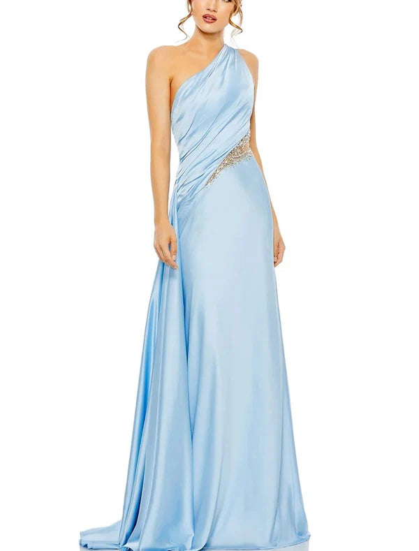 A-Line Evening Gown Elegant Dress Formal Floor Length Sleeveless One Shoulder Satin with Glitter Ruched Sequin Wedding Guest Dress