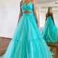 Sweet A-Line Sweetheart Long Tulle Prom Dress With Detachable Sleeves Solid Color