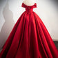 A-Line Off Shoulder Satin Red Ballgown Long Prom Dress Evening Dress Floor Length