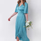 Blue A-Line Silk Dress Wrap Dress Bridesmaid Dress Wedding Guest Dress Party Dress