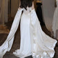 White Satin Prom Dress Satin A-line Long Scoop Long Evening Dress Off Shoulder Party Dress