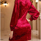 Wine Red Velvet Dress Cocktail Dress Mini Dress Long Sleeve Pure Color Ruched Fall Winter Autumn V Neck Fashion Party Dress Sexy