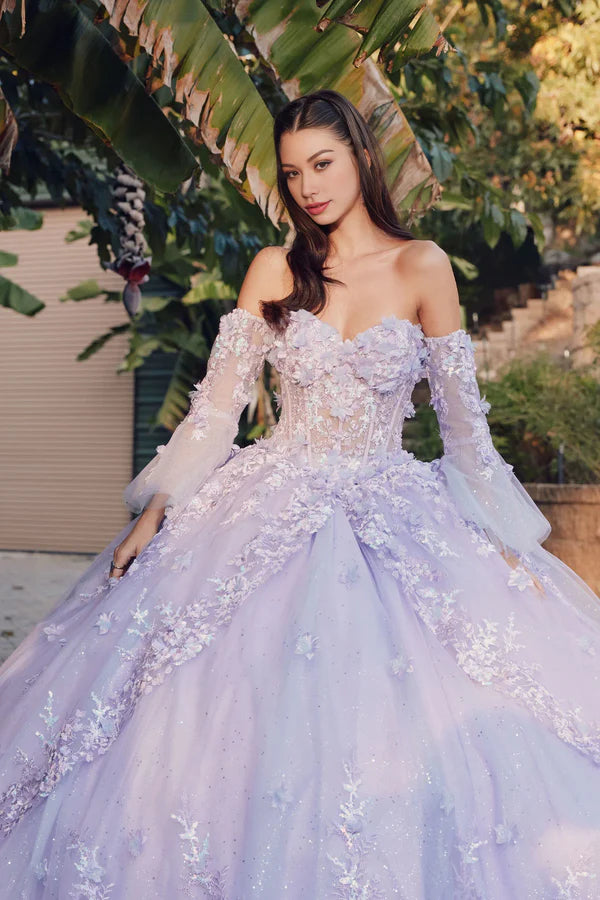 3D Floral Strapless Bell Sleeve Ball Gown Off Shoulder Prom Dresses Floral Dress Quinceanera Elegant Beautiful