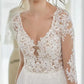 Elegant A-Line V-Neck Wedding Dresses With Long Sleeves And Split Front Floor Length