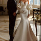 Elegant Long Sleeves Court Train Satin Wedding Dresses Off Shoulder Floor Length Elegant Sexy
