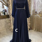 Modest High Neck Long Sleeves A-Line Chiffon Formal Party Dress Elegant Evening Dress