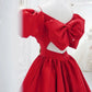 Red v neck satin long prom dress evening dress A Line Formal Dress With Bow(s) december wedding guest dress