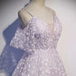 Purple tulle A line long prom dress formal dress With Flowers december wedding guest dress