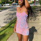 Shiny Pink Spaghetti Straps Sheath Homecoming Dress Sexy Party Dress