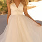 Elegant Satin/Tulle Wedding Dresses With A-Line V-Neck And Sleeveless Design Court Train Floor Length
