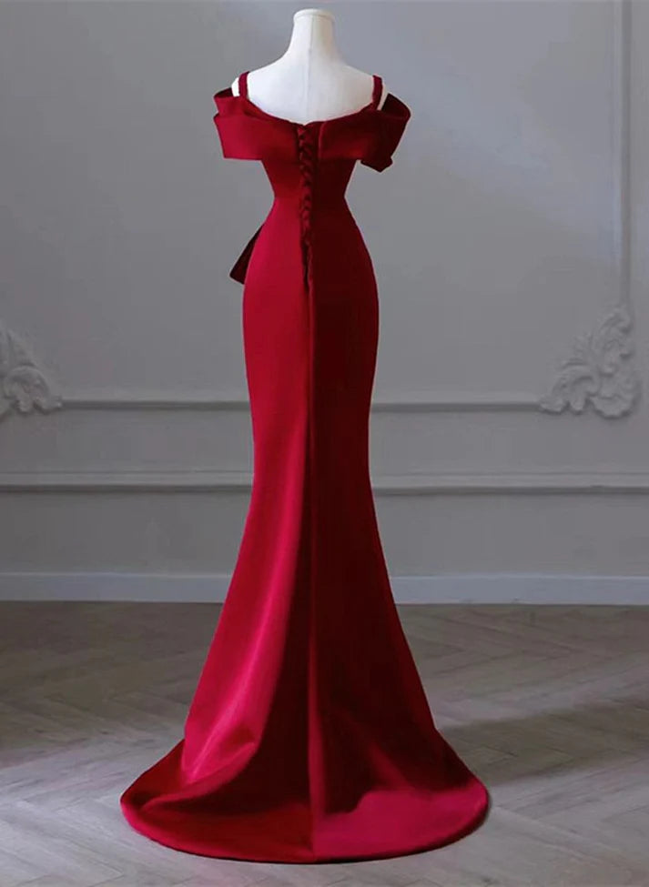 Red Off Shoulder Straps Mermaid Long Prom Dress Evening Gown Elegant Formal Dress