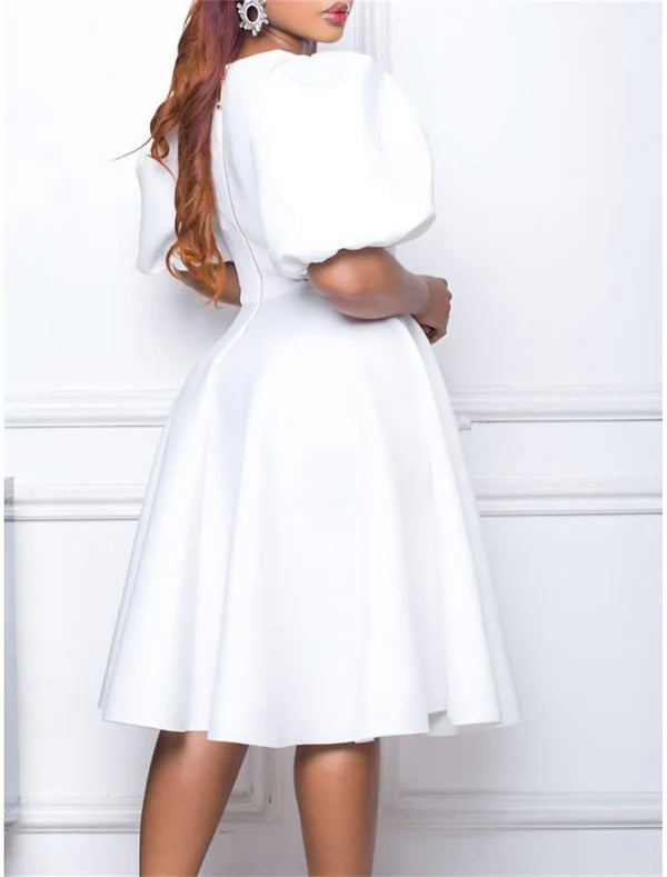 Ruched Crew Neck Short Sleeve Midi Dress Birthday Vacation Black Party Dress Cocktail Dress White