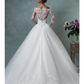 A-Line Wedding Dresses Off Shoulder Court Train Lace Tulle Long Sleeve Formal See-Through with Embroidery Beautiful