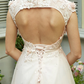 A-Line Wedding Dresses High Neck Sweep Brush Train Tulle Short Sleeve Open Back with Bowknot Sash Ribbon