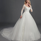 Ball Gown Wedding Dresses Illusion Neck Chapel Train Lace Tulle Long Sleeve Glamorous See-Through Illusion Detail with Buttons