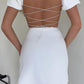 White Puff Sleeves Backless Short Graduation Dress Short Pure Color