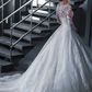 A-Line Wedding Dresses Off Shoulder Court Train Lace Tulle Long Sleeve Formal Sexy Illusion Sleeve with Appliques Beautiful