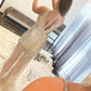 Sparkly Golden Backless Beaded Long Prom Dress with Slit Sexy Evening Dresses