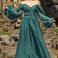 A Line Sweetheart Dark Green Plus Size Prom Dress with Long Sleeves Sexy