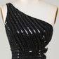Sparkly Bodycon One Shoulder Black Sequins Short Homecoming Dress With Cut Out Sexy