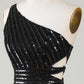 Sparkly Bodycon One Shoulder Black Sequins Short Homecoming Dress With Cut Out Sexy