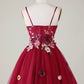 Gorgeous A Line Spaghetti Straps Burgundy Short Homecoming Dress With 3D Flowers Beautiful