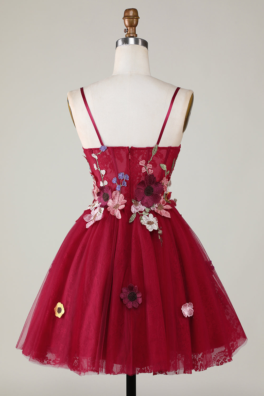 Gorgeous A Line Spaghetti Straps Burgundy Short Homecoming Dress With 3D Flowers Beautiful