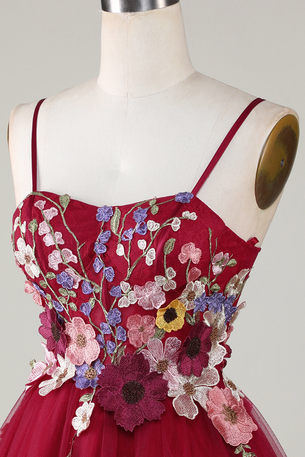 Gorgeous A Line Spaghetti Straps Burgundy Short Homecoming Dress With 3D Flowers Beautiful