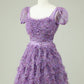 Floral Purple Homecoming Dress With Ruffles Short