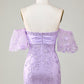Lavender Off The Shoulder Tight Homecoming Dress With Bowknot Short