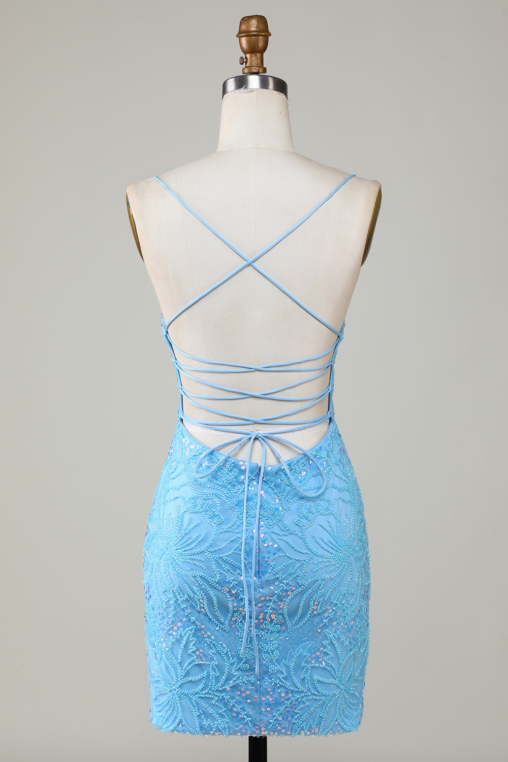 Sparkly Blue Spaghetti Straps Tight Short Homecoming Dress With Beading Sexy
