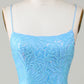 Sparkly Blue Spaghetti Straps Tight Short Homecoming Dress With Beading Sexy