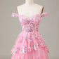 Sparkly Black Pink A-Line Corset Tiered Short Homecoming Dress Sexy